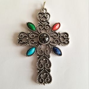 Vintage Avon cross pendant silver tone 1970s religious large